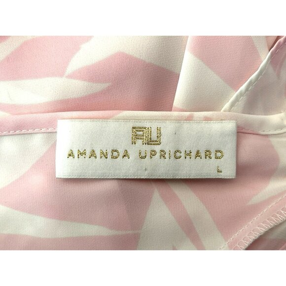 Amanda Uprichard Pink White Palm Print Cold Shoulder Halter Blouse Size Large - Picture 5 of 6